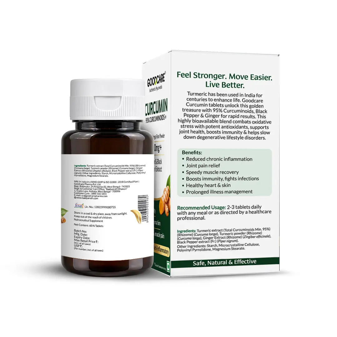 Goodcare Curcumin Tablets 60 Count | 95% Curcuminoids with Black Pepper & Ginger | Joint Comfort, Mobility & Immunity Support