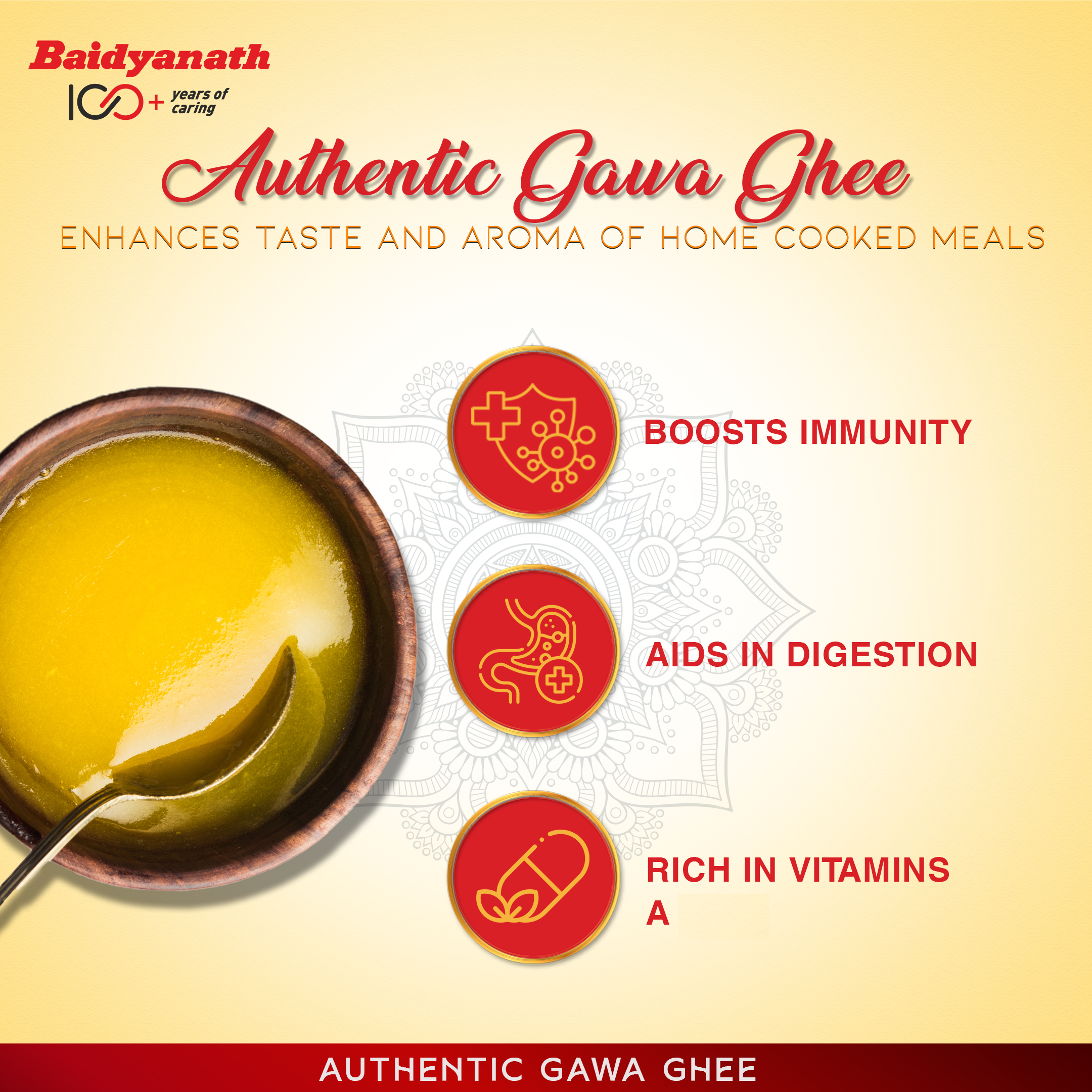 Baidyanath Premium Bengali Cow Ghee – Rich Aroma, Grainy Texture & Immunity Boosting - 450ml