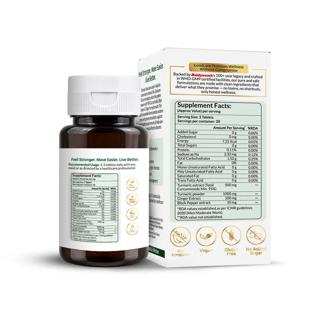 Goodcare Curcumin Tablets 60 Count | 95% Curcuminoids with Black Pepper & Ginger | Joint Comfort, Mobility & Immunity Support
