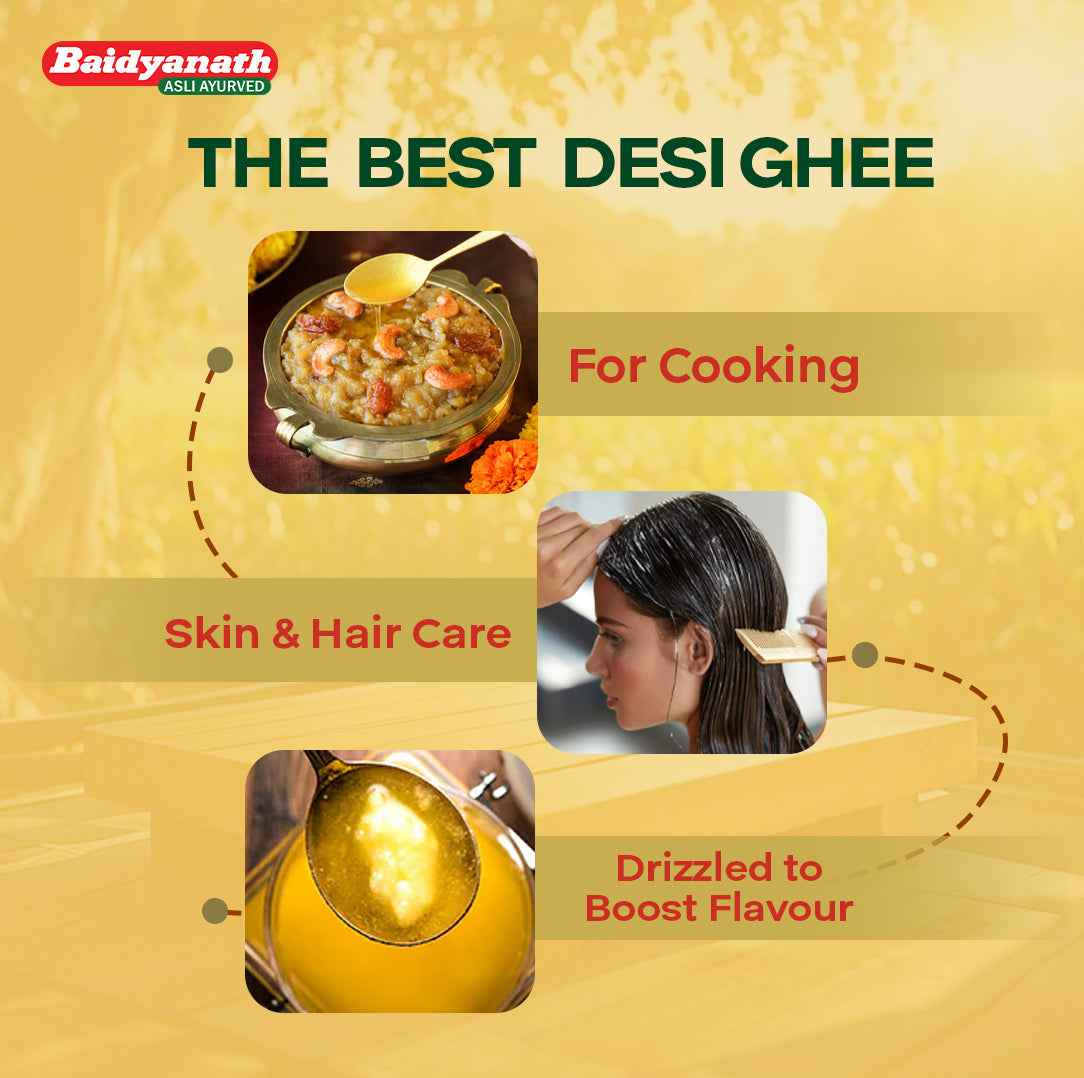 Baidyanath Premium Desi Cow Ghee – Pure Traditional Ghee for Energy, Immunity & Ayurvedic Wellness - 900ml
