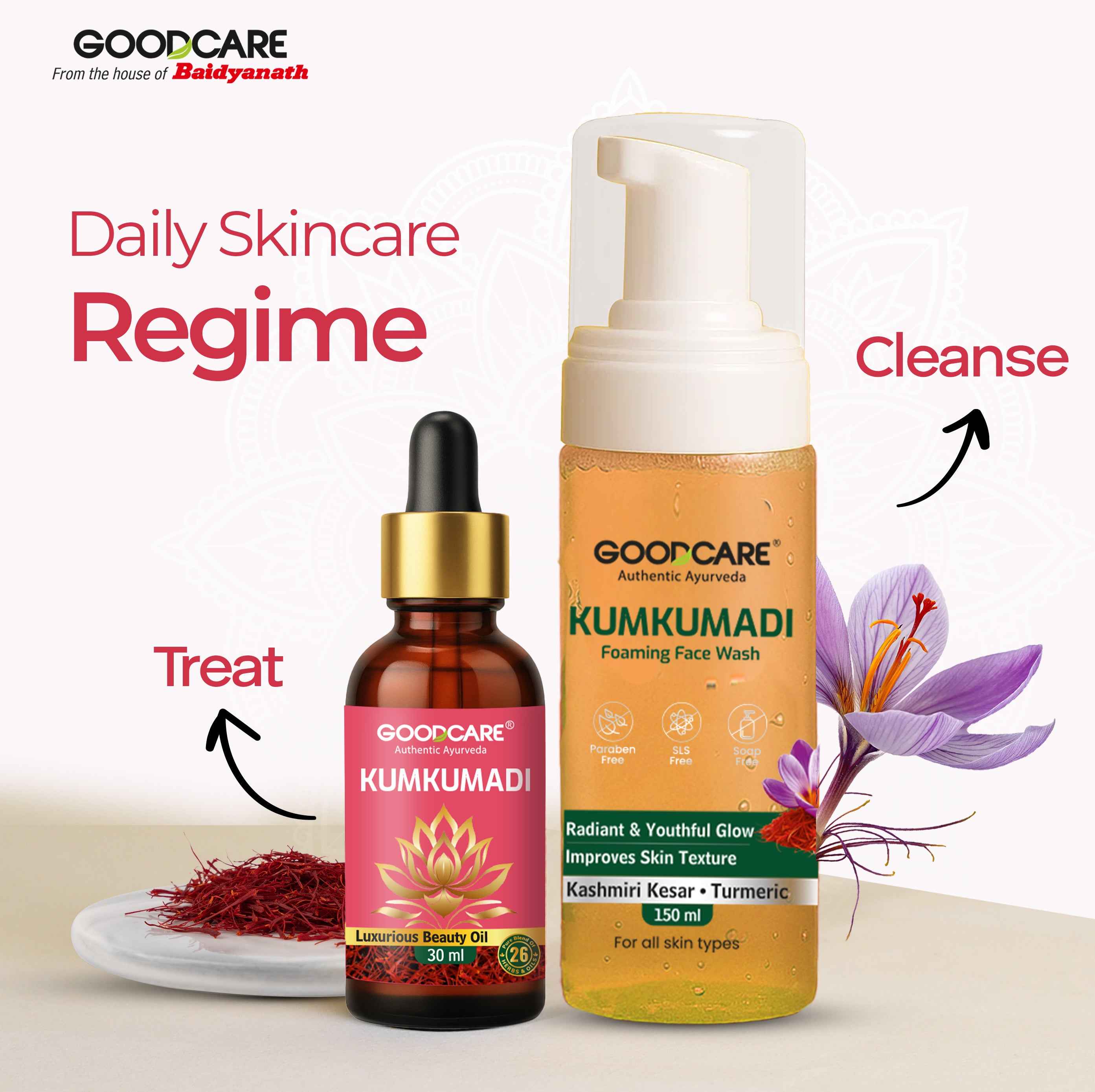 Kumkumadi Glow Combo – Kumkumadi Oil 30ml + Foaming Face Wash 150ml Ayurvedic Brightening Skincare Set