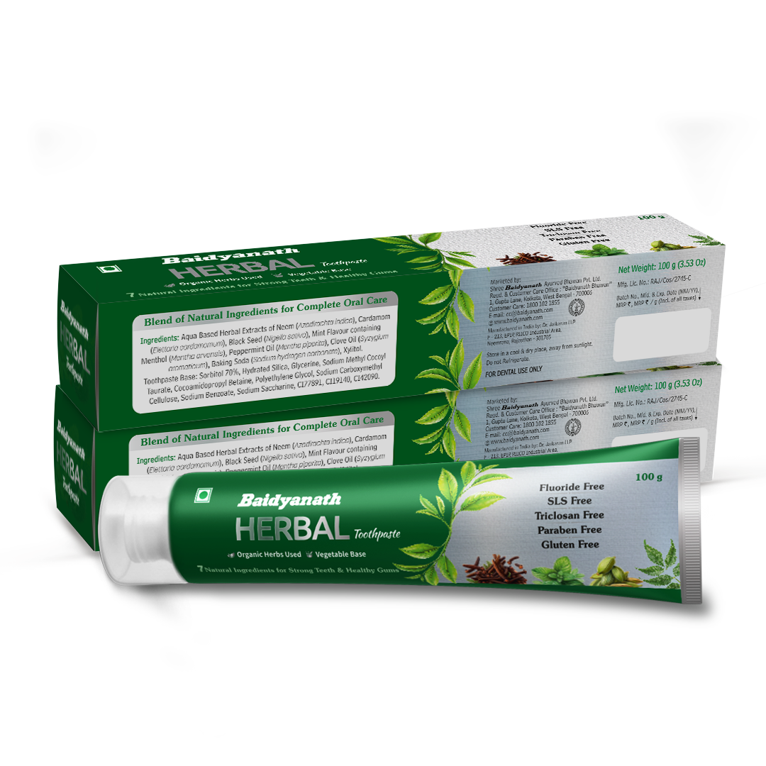 Baidyanath Herbal Toothpaste 100 g (Pack of 2) | Fluoride-Free, SLS-Free Ayurvedic Toothpaste with Neem & Clove for Strong Teeth & Healthy Gums