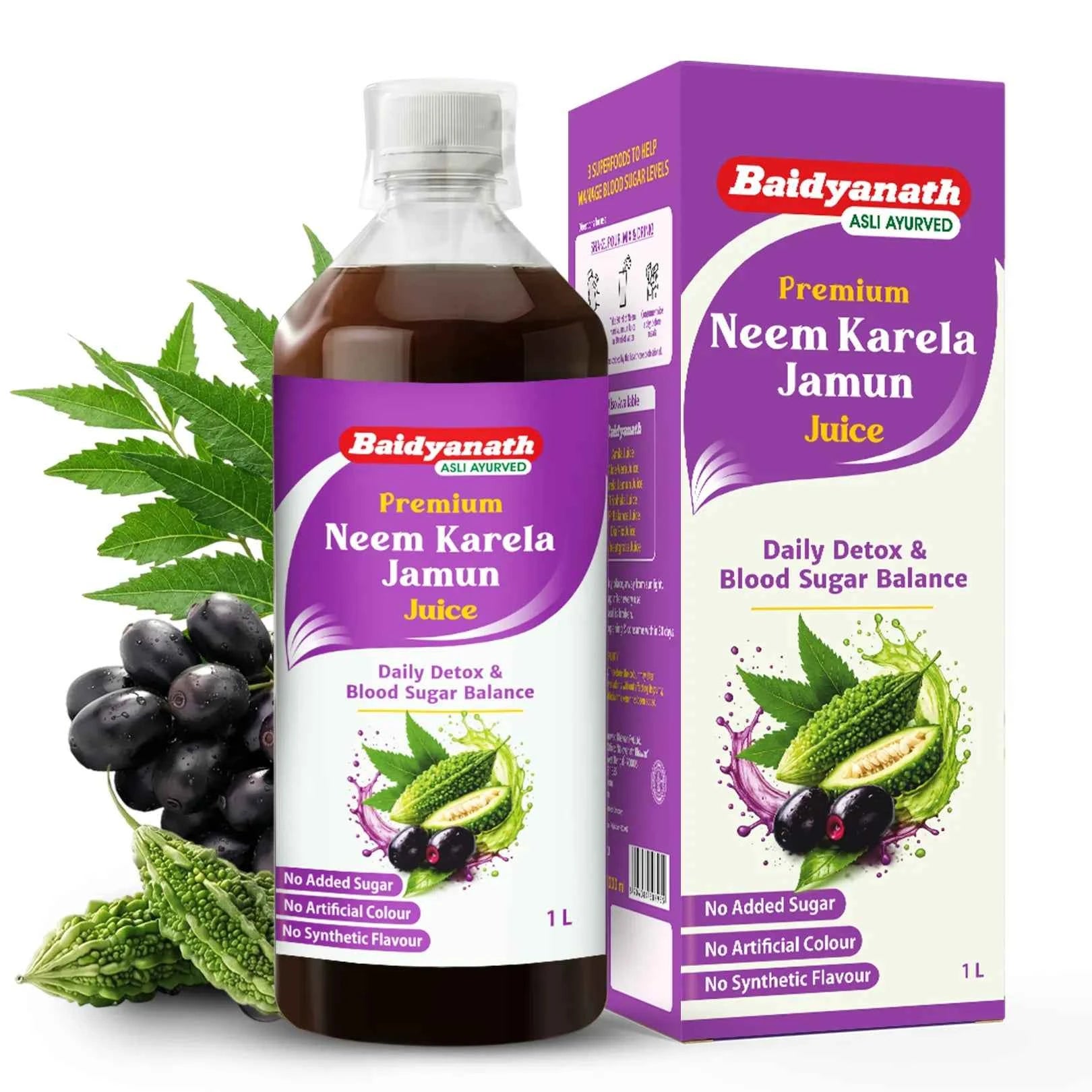 Baidyanath Premium Neem Karela Jamun Juice with Neem, Karela & Jamun for Blood Sugar Balance, Metabolism & Detox Support