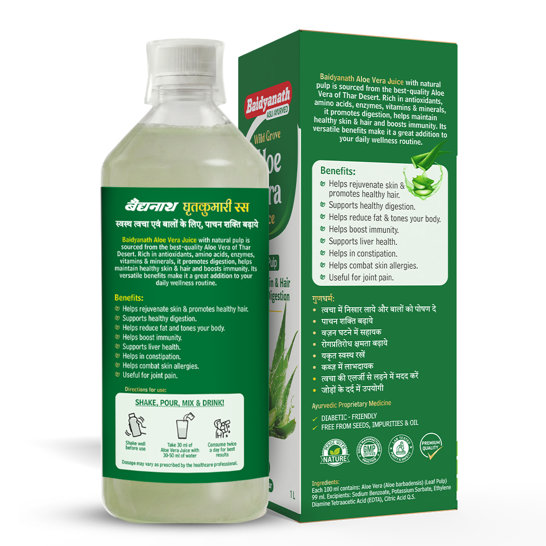 Baidyanath Aloevera Juice For Healthy and Glowing Skin & Hair - 1 Ltr