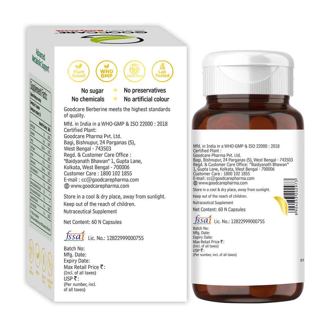 Goodcare Berberine 60 Capsules – Natural Support for Blood Sugar, Cholesterol & Metabolic Health