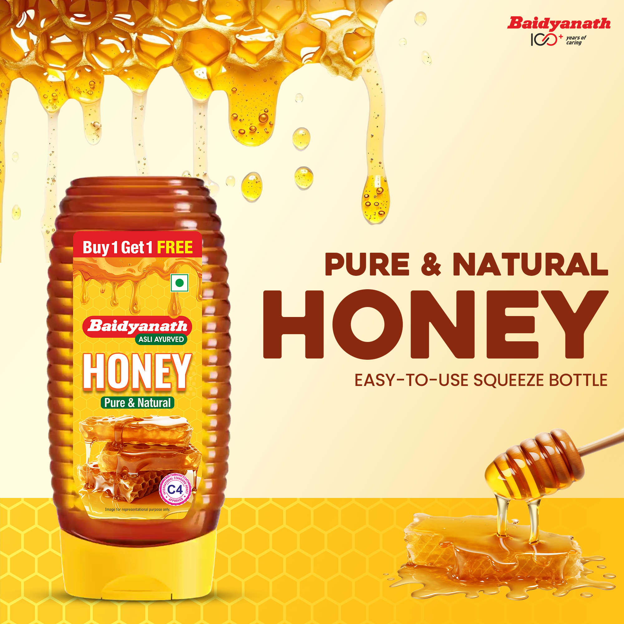 Baidyanath Squeezy Honey – Natural, C4 Approved Honey for Immunity & Wellness