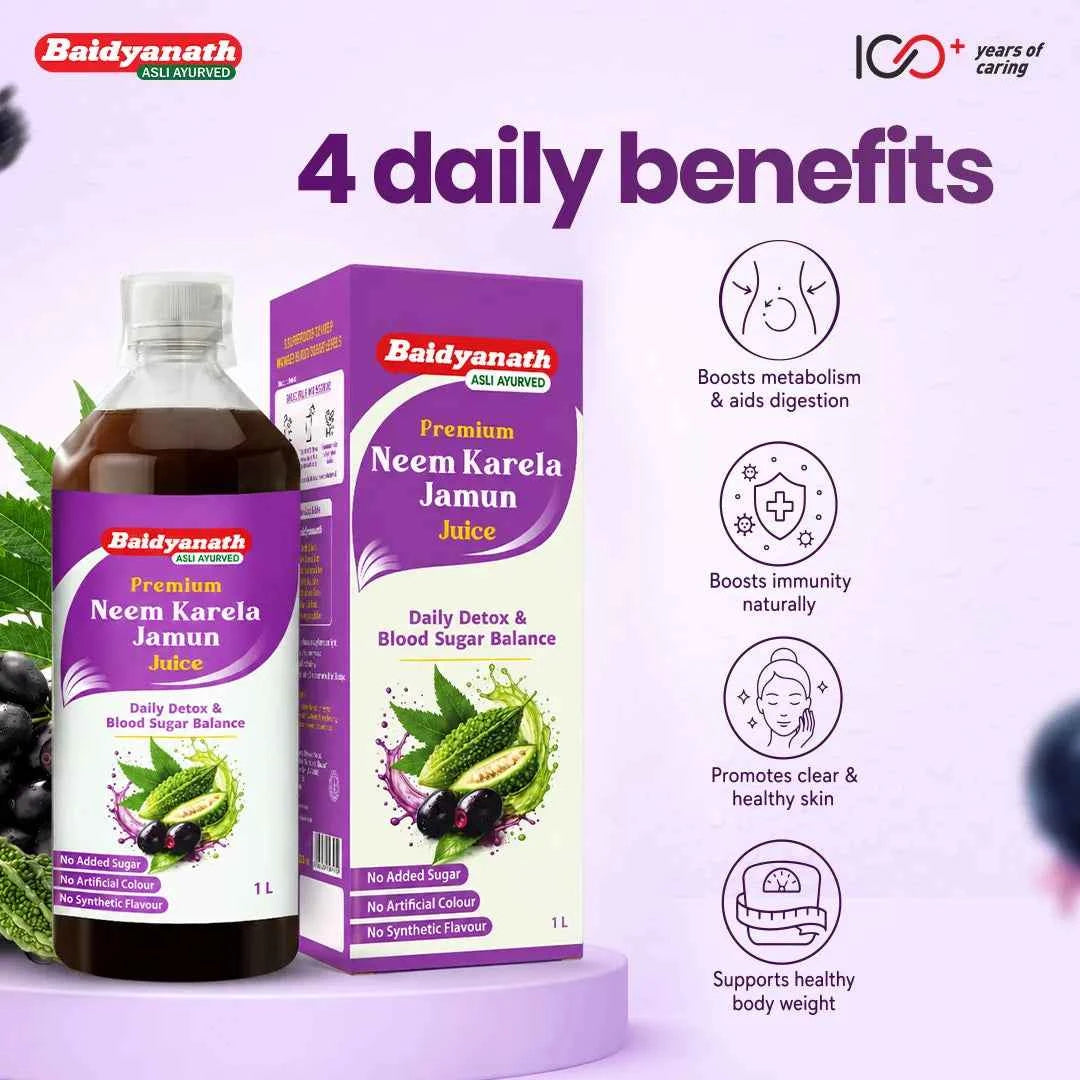 Baidyanath Premium Neem Karela Jamun Juice with Neem, Karela & Jamun for Blood Sugar Balance, Metabolism & Detox Support