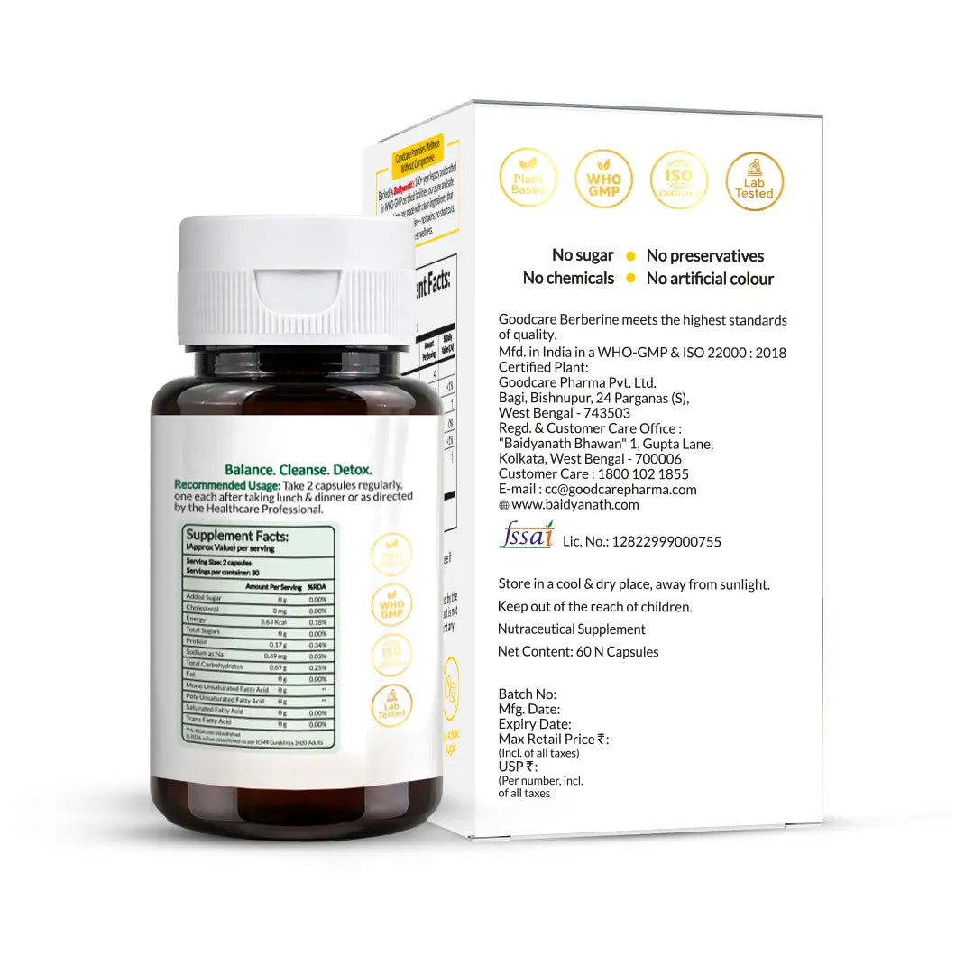 Goodcare Berberine 60 Capsules – Natural Support for Blood Sugar, Cholesterol & Metabolic Health