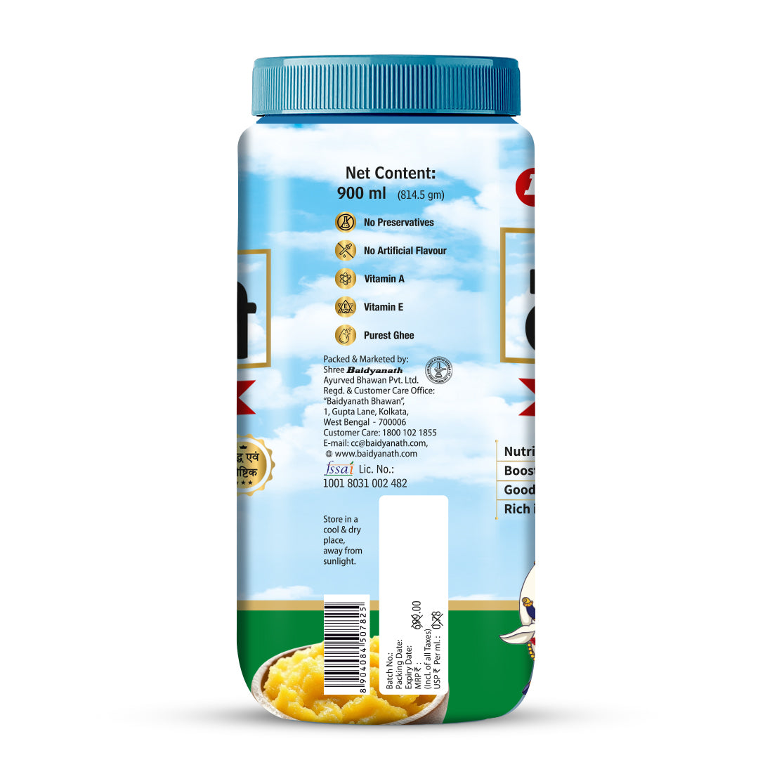 Baidyanath Premium Desi Cow Ghee – Pure Traditional Ghee for Energy, Immunity & Ayurvedic Wellness - 900ml