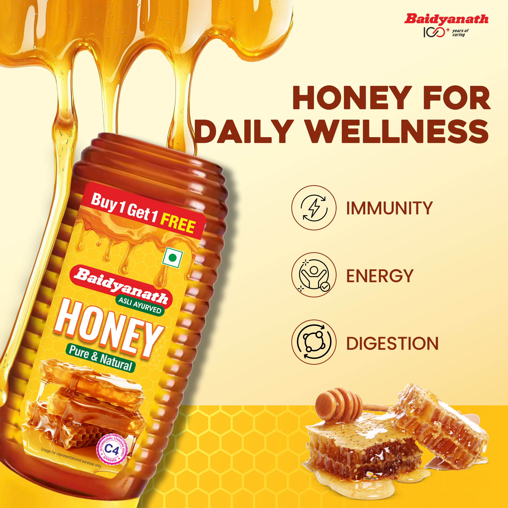 Baidyanath Squeezy Honey – Natural, C4 Approved Honey for Immunity & Wellness