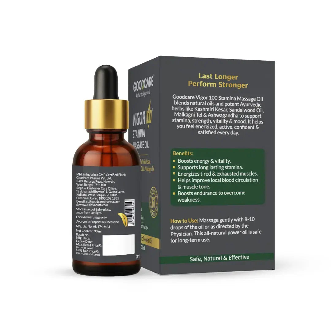 Goodcare Vigor-100 Stamina Massage Oil – Boost Energy, Vitality & Performance - 30 ml