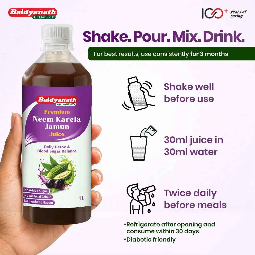 Baidyanath Premium Neem Karela Jamun Juice with Neem, Karela & Jamun for Blood Sugar Balance, Metabolism & Detox Support