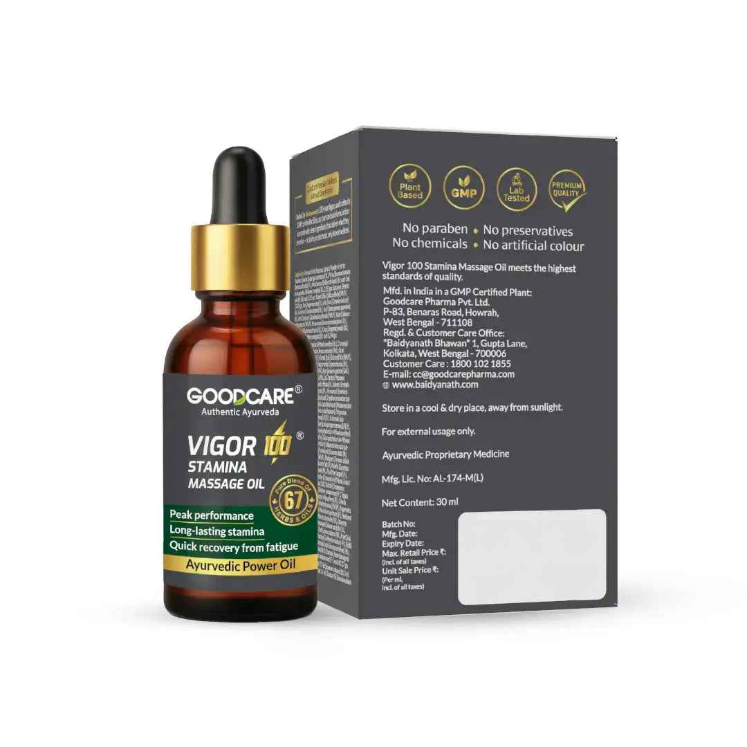 Goodcare Vigor-100 Stamina Massage Oil – Boost Energy, Vitality & Performance - 30 ml