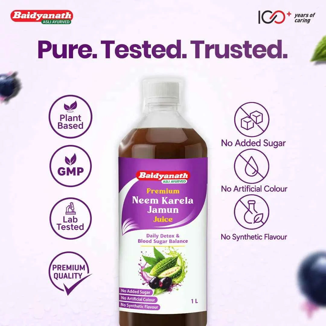 Baidyanath Premium Neem Karela Jamun Juice with Neem, Karela & Jamun for Blood Sugar Balance, Metabolism & Detox Support