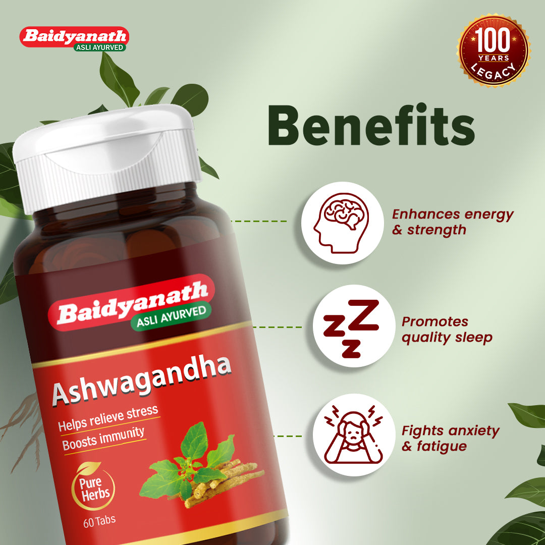 Baidyanath Ashwagandha - 60 Tablet For Everyday Stress and Fatigue