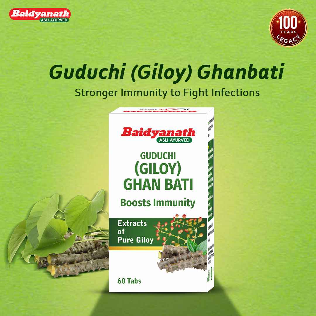 Baidyanath Guduchi Ghan Bati – Ayurvedic Immunity Booster Supports Respiratory & Liver Health 250 mg – 60 Tablets