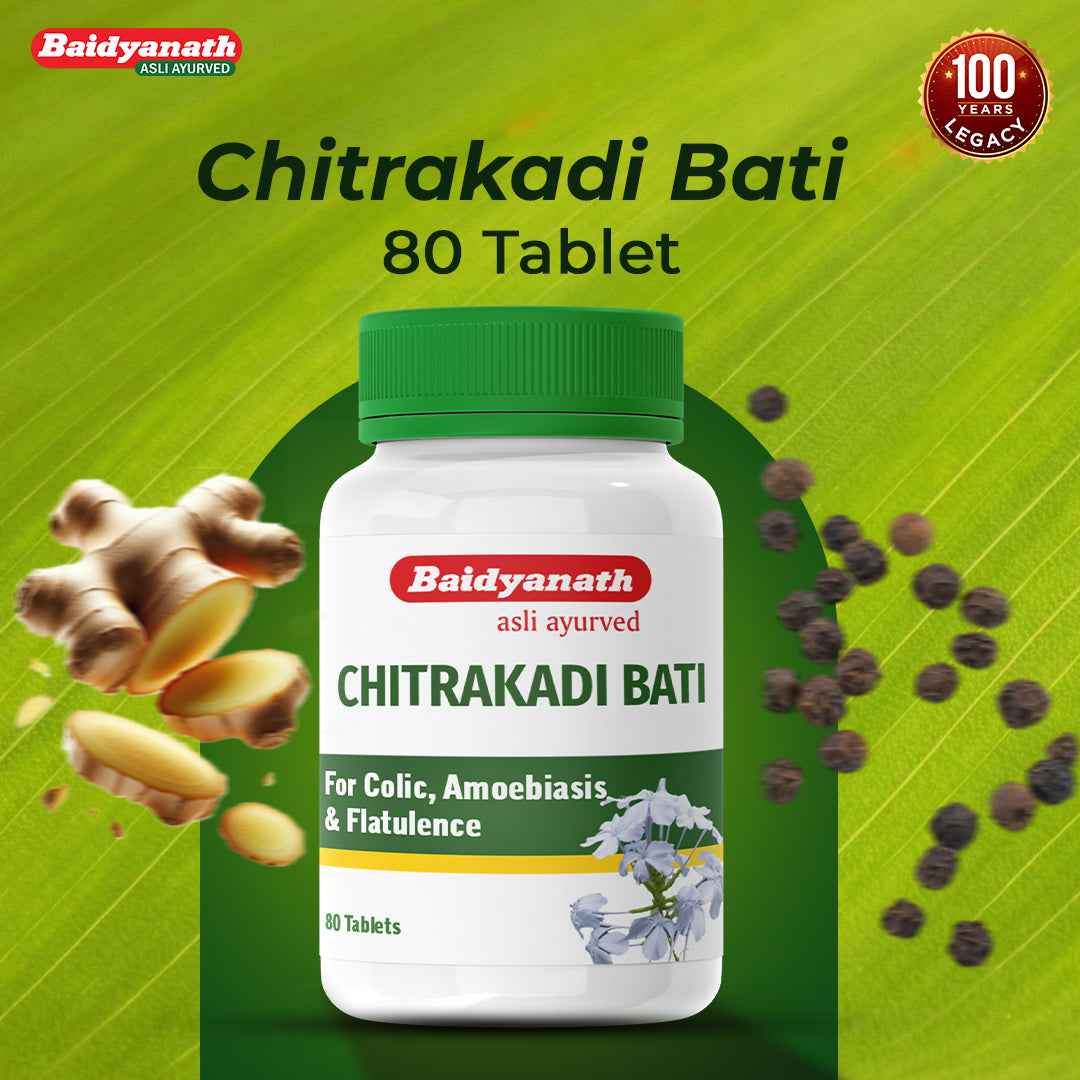 Baidyanath Chitrakadi Bati – Ayurvedic Digestive Tonic Helps Relieve Gas, Acidity & Indigestion - 80 Tablets