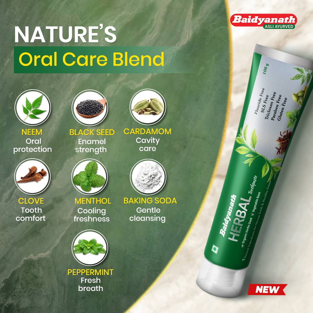 Baidyanath Herbal Toothpaste 100 g (Pack of 2) | Fluoride-Free, SLS-Free Ayurvedic Toothpaste with Neem & Clove for Strong Teeth & Healthy Gums