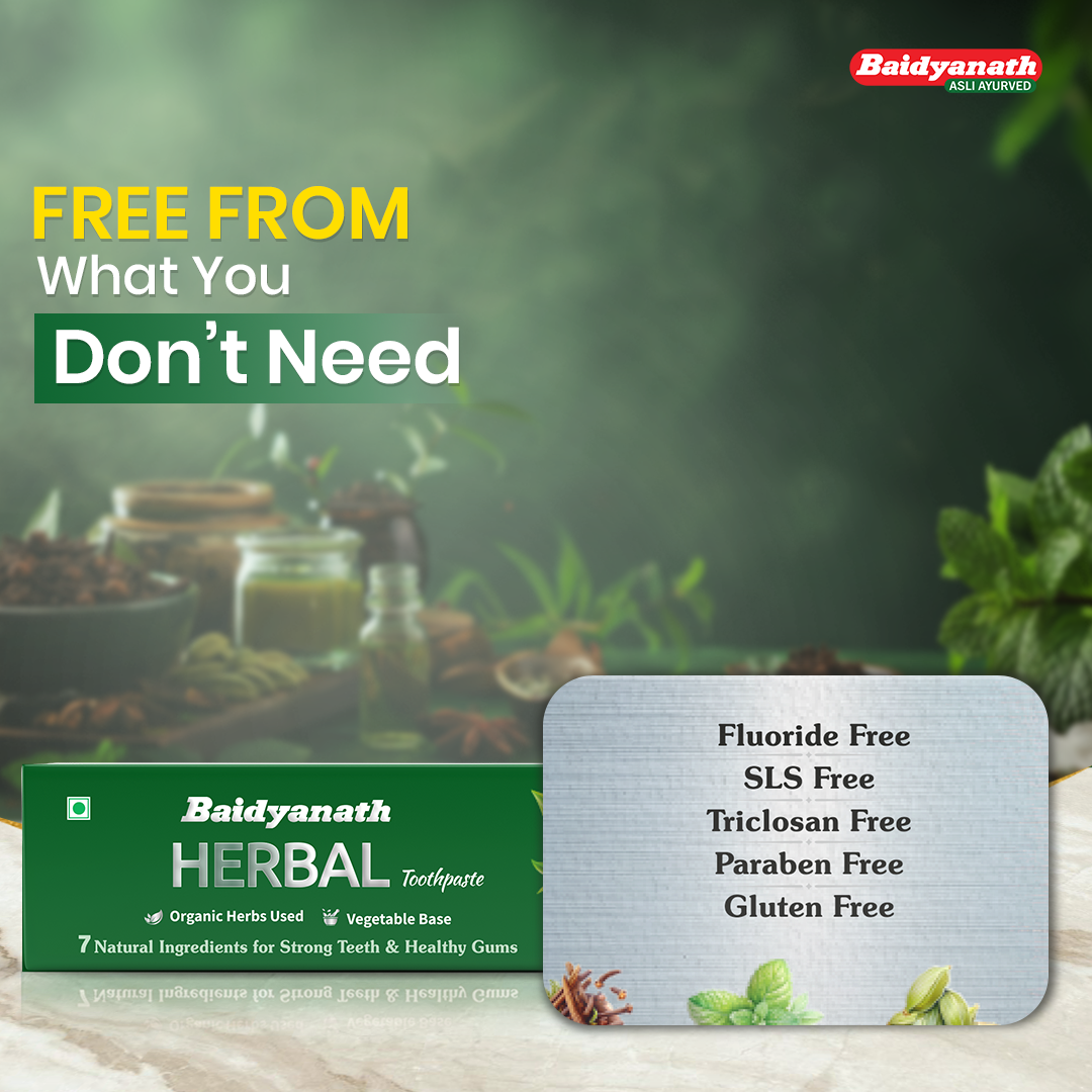 Baidyanath Herbal Toothpaste 100 g (Pack of 2) | Fluoride-Free, SLS-Free Ayurvedic Toothpaste with Neem & Clove for Strong Teeth & Healthy Gums