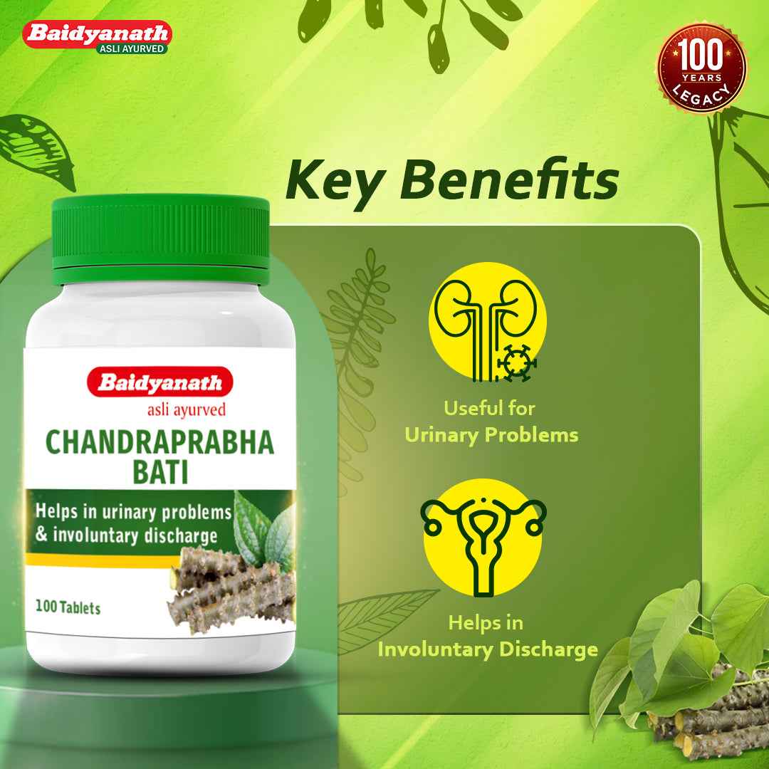 Baidyanath Chandraprabha Bati Tablet – Ayurvedic Support for Urinary Health & Healthy Urine Flow (51 Herb Formula) - 100 Tablets - Baidyanath