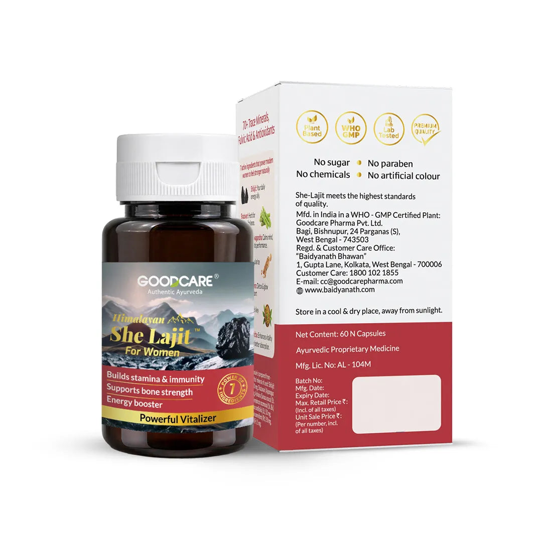 Goodcare Himalayan She Lajit 655mg 60 Capsules for Women | With Ashwagandha, Shatavari, Ashoka, Lodhra & Manjistha | Women Wellness, Energy & Vitality Support