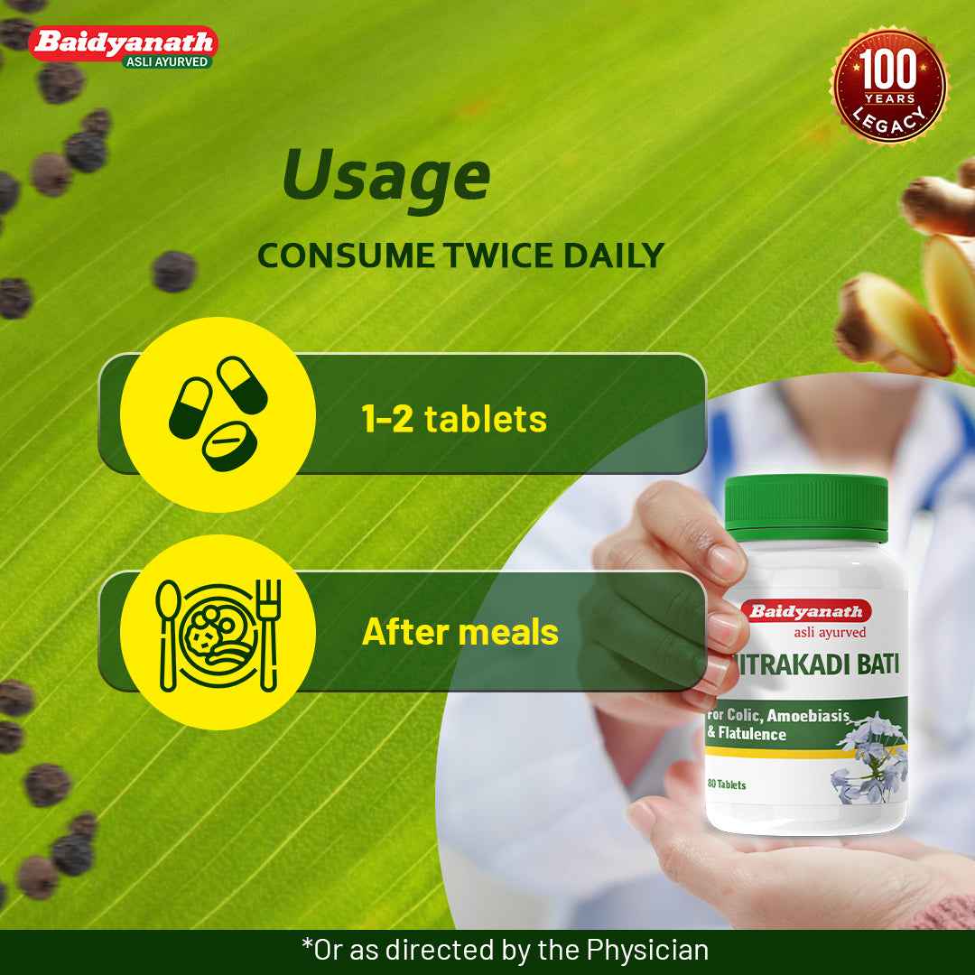 Baidyanath Chitrakadi Bati – Ayurvedic Digestive Tonic Helps Relieve Gas, Acidity & Indigestion - 80 Tablets