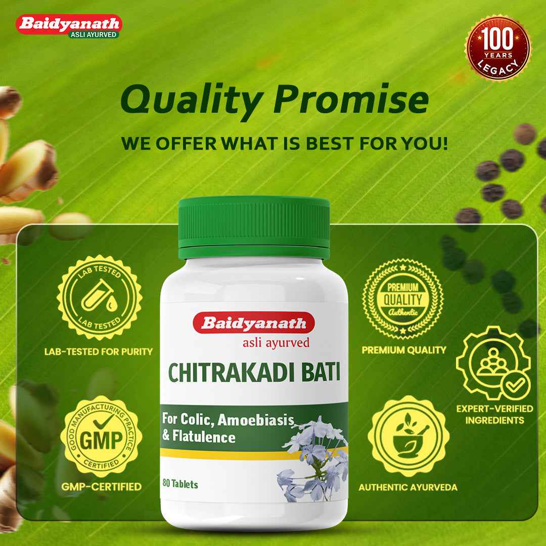Baidyanath Chitrakadi Bati – Ayurvedic Digestive Tonic Helps Relieve Gas, Acidity & Indigestion - 80 Tablets