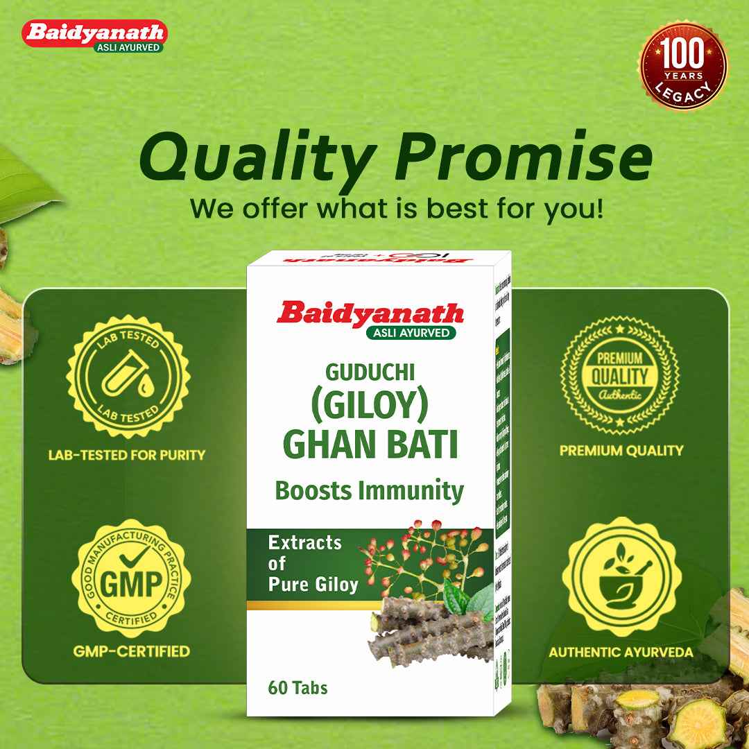 Baidyanath Guduchi Ghan Bati – Ayurvedic Immunity Booster Supports Respiratory & Liver Health 250 mg – 60 Tablets