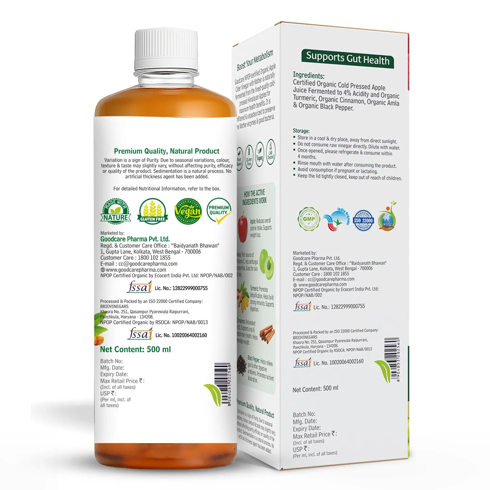 Goodcare Organic Apple Cider Vinegar- 500 ML