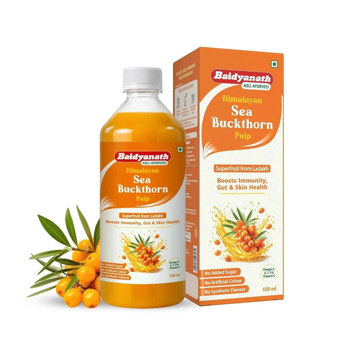 Baidyanath Himalayan Sea Buckthorn Pulp – 500 ml | Vitamin C & Omega 3, 6, 7 & 9