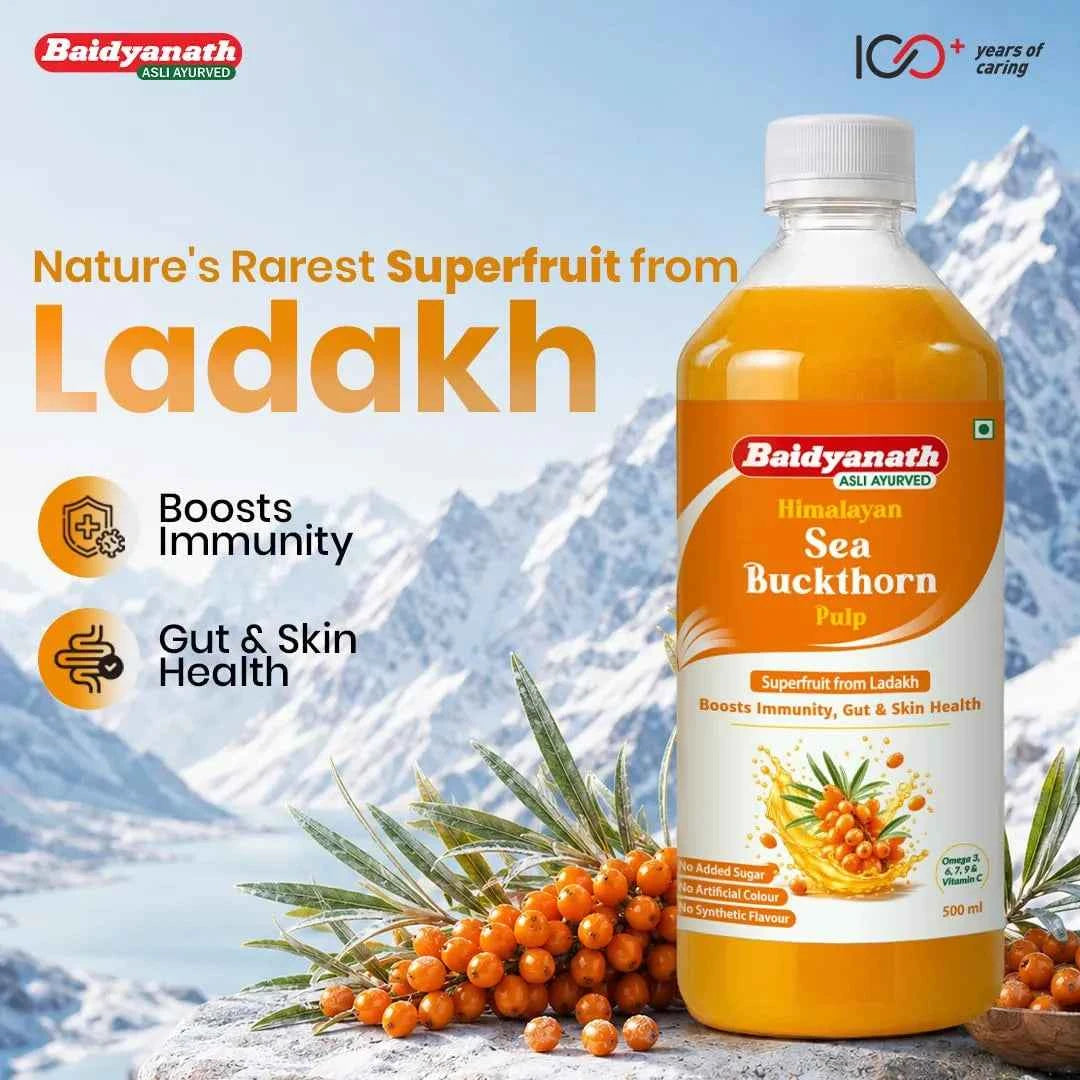 Baidyanath Himalayan Sea Buckthorn Pulp – 500 ml | Vitamin C & Omega 3, 6, 7 & 9