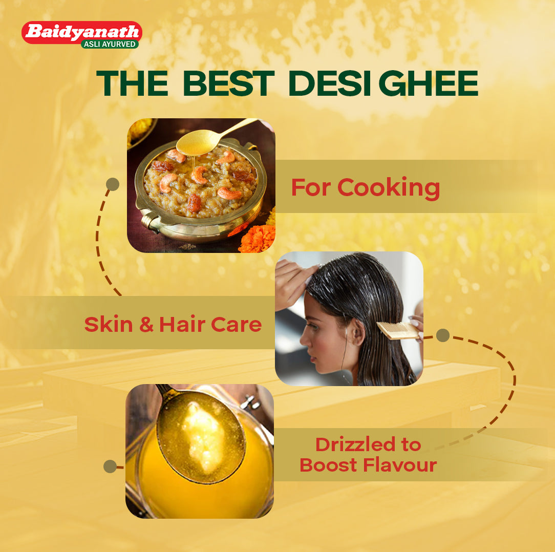 Baidyanath Premium Desi Cow Ghee – Pure Traditional Ghee for Energy, Immunity & Ayurvedic Wellness - 900ml