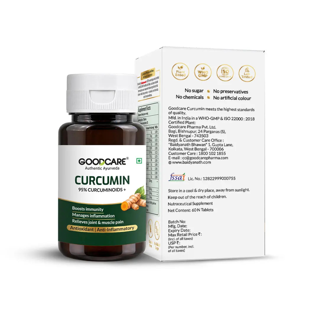 Goodcare Curcumin Tablets 60 Count | 95% Curcuminoids with Black Pepper & Ginger | Joint Comfort, Mobility & Immunity Support
