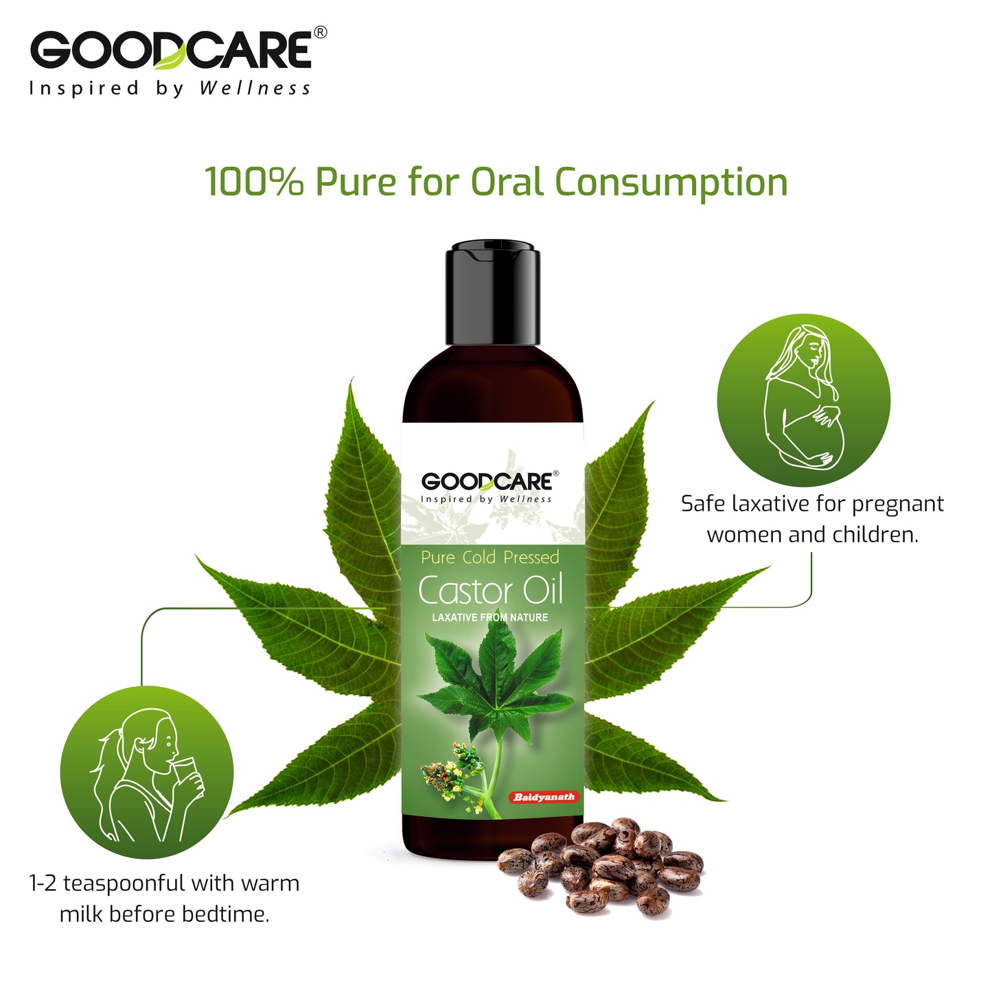 GOODCARE 100% Pure & Natural Premium Cold Pressed Castor Oil for Hair & Skin - Removes pimples, acne and heals fungal infection