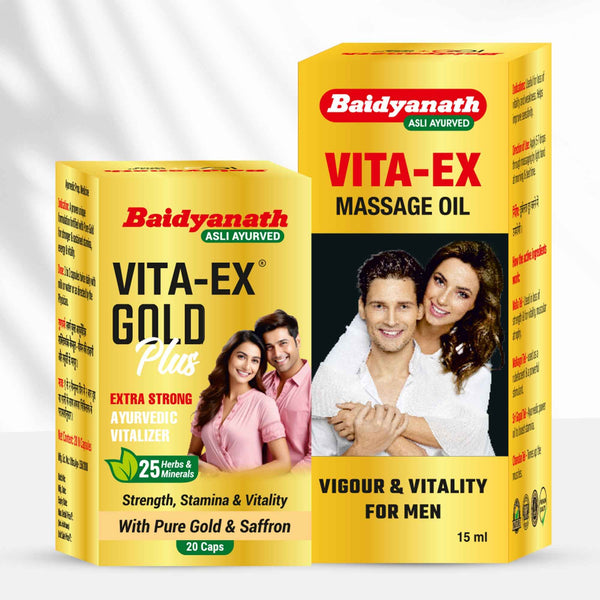 Baidyanath Vita-Ex Oil & Vita-Ex Gold Plus Capsule Combo for Strength ...