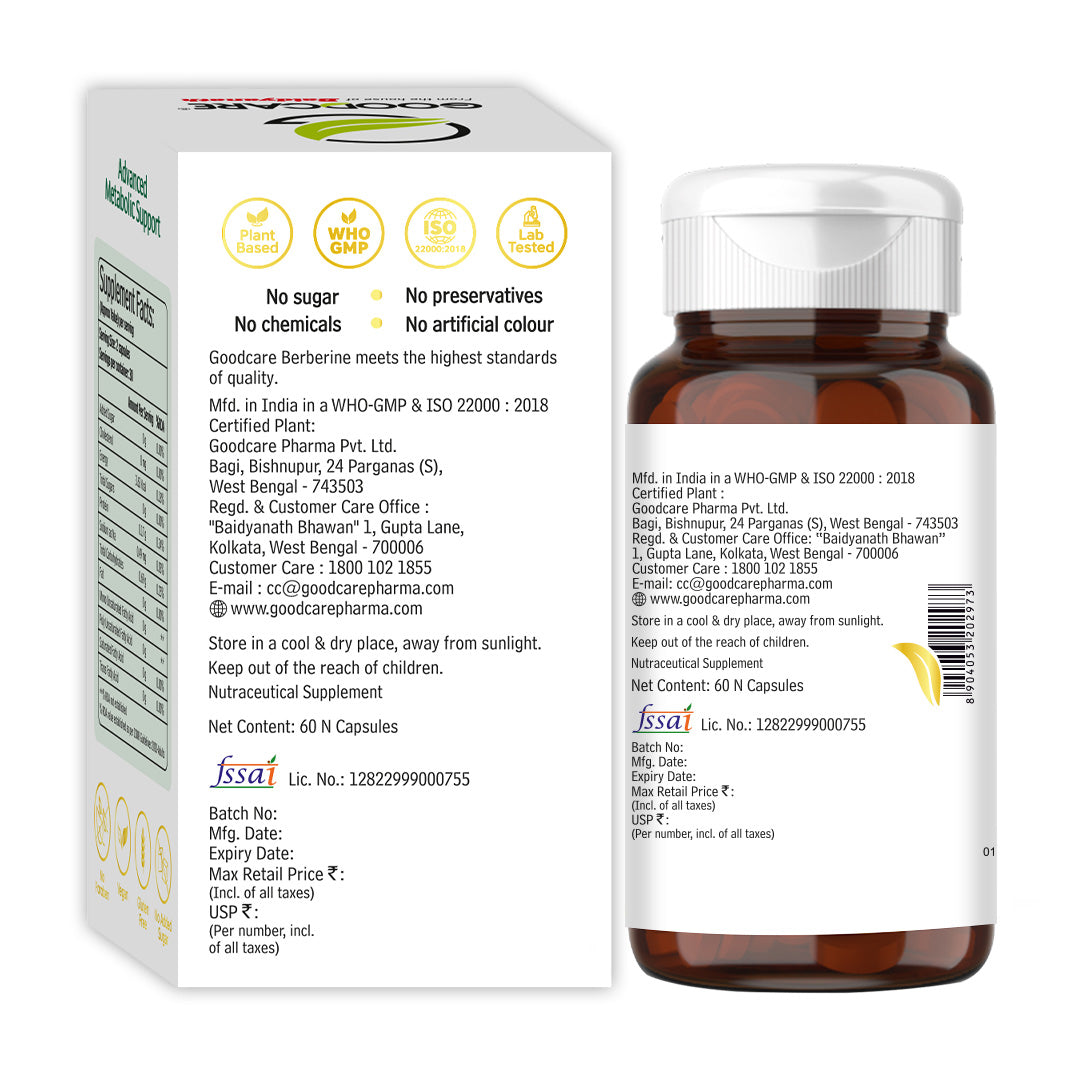 Goodcare Berberine 60 Capsules – Natural Support for Blood Sugar, Cholesterol & Metabolic Health