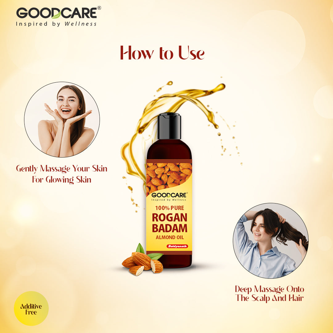 GOODCARE 100% Pure & Natural Premium Sweet Almond Oil (Rogan Badam) for Body, Skin & Hair | Helps to nourish skin, hair & body - 200 ml