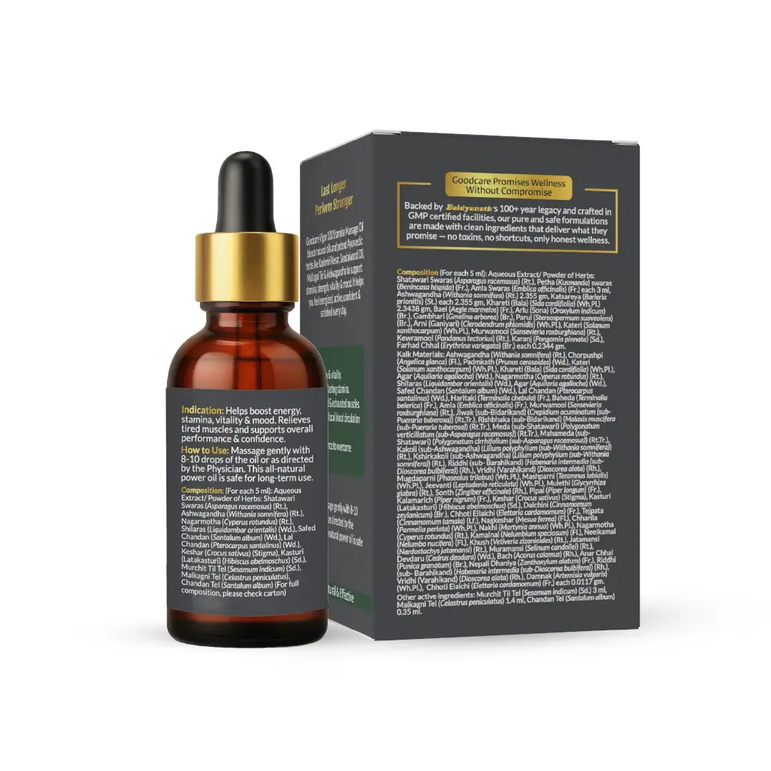 Goodcare Vigor-100 Stamina Massage Oil – Boost Energy, Vitality & Performance - 30 ml