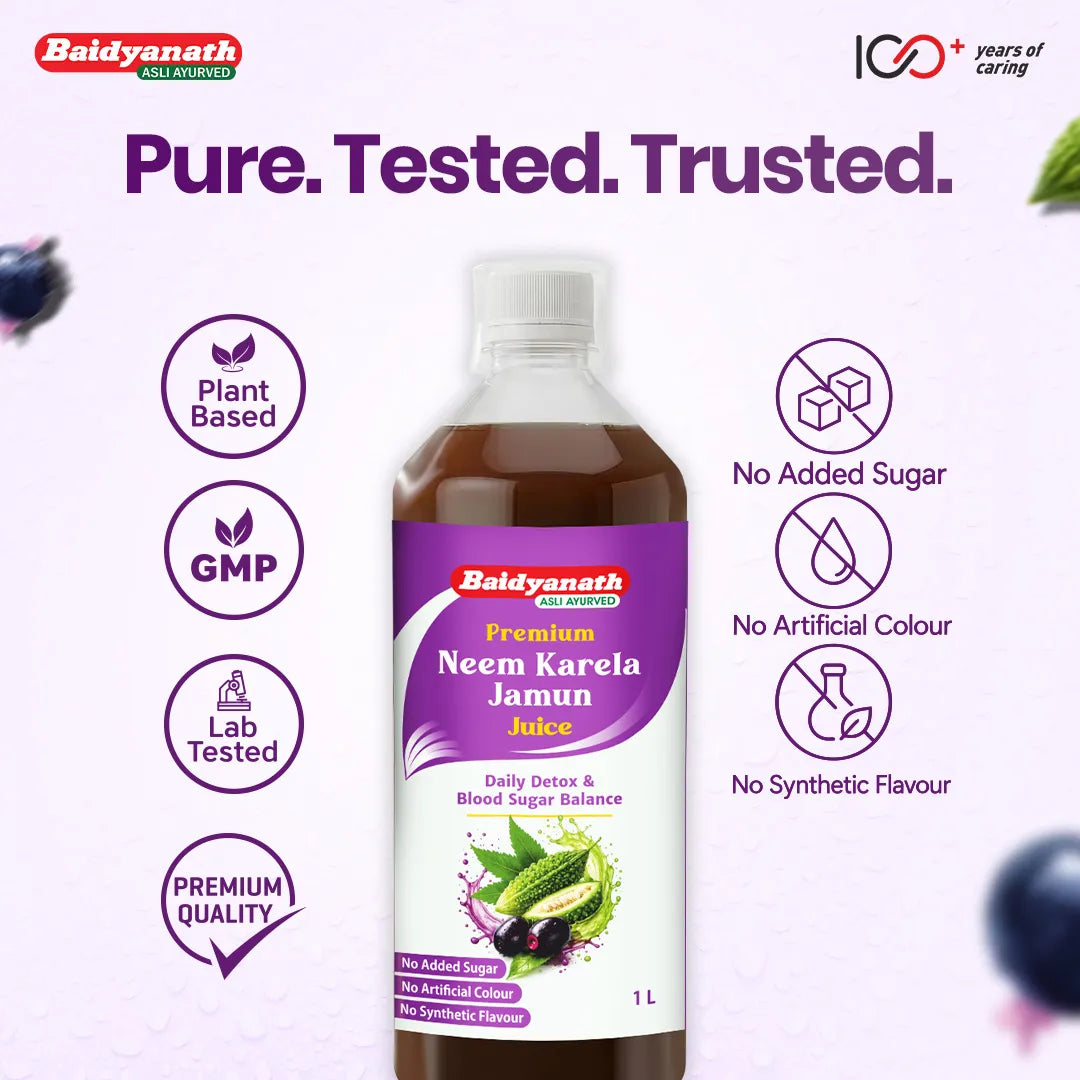Baidyanath Premium Neem Karela Jamun Juice with Neem, Karela & Jamun for Blood Sugar Balance, Metabolism & Detox Support