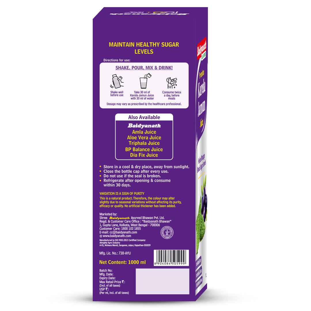 Karela Jamun Juice Maintain Healthy Blood Sugar Levels-1 Ltr
