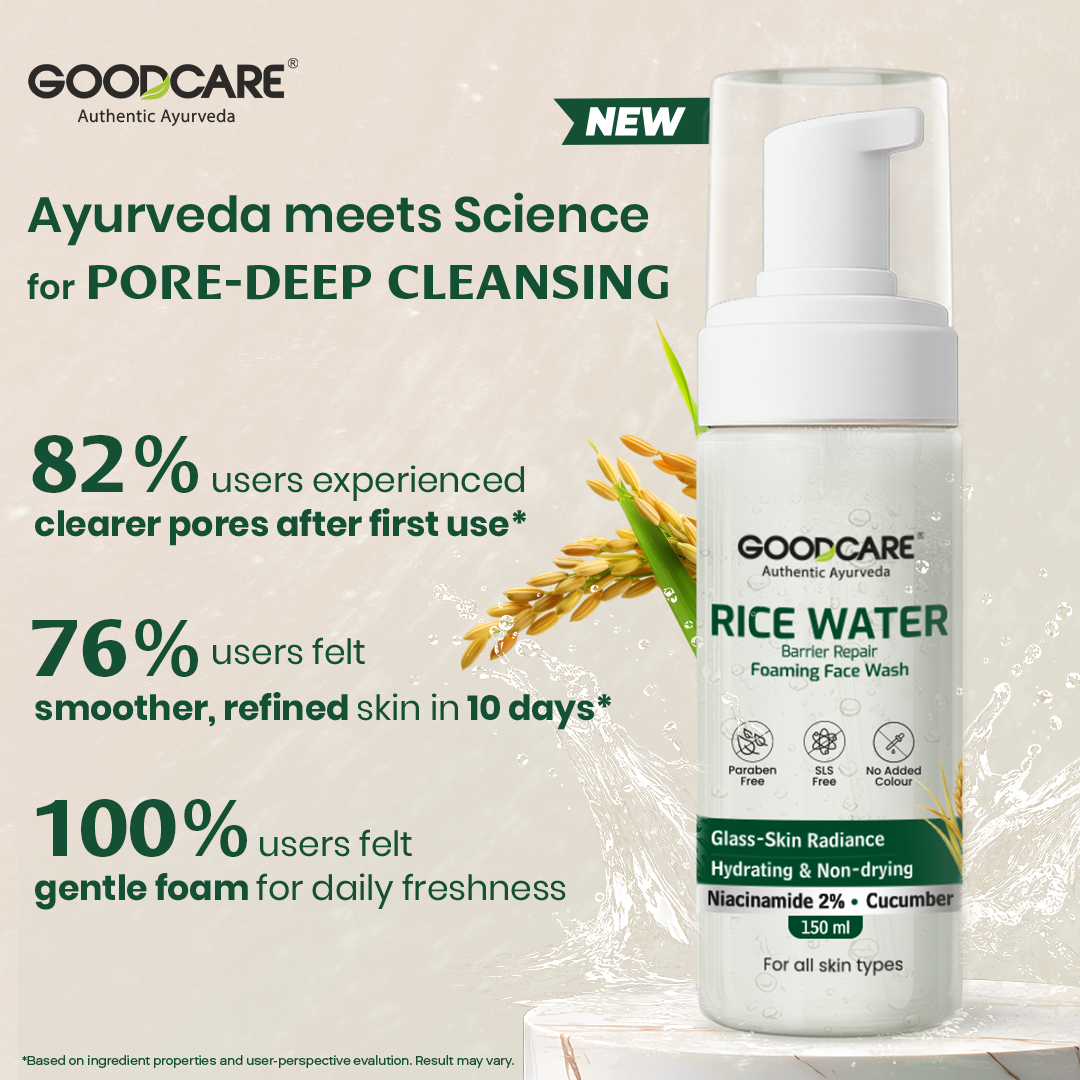 Goodcare Rice Water Foaming Face Wash 150 ml | With Niacinamide 2% & Cucumber | Gentle Barrier Repair Cleanser | SLS & Paraben Free