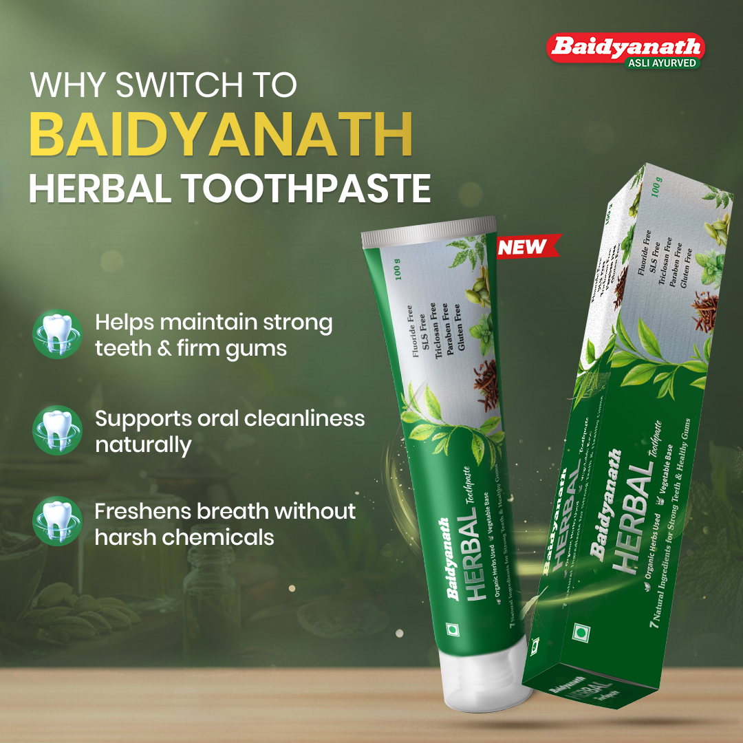 Baidyanath Herbal Toothpaste 100 g (Pack of 2) | Fluoride-Free, SLS-Free Ayurvedic Toothpaste with Neem & Clove for Strong Teeth & Healthy Gums