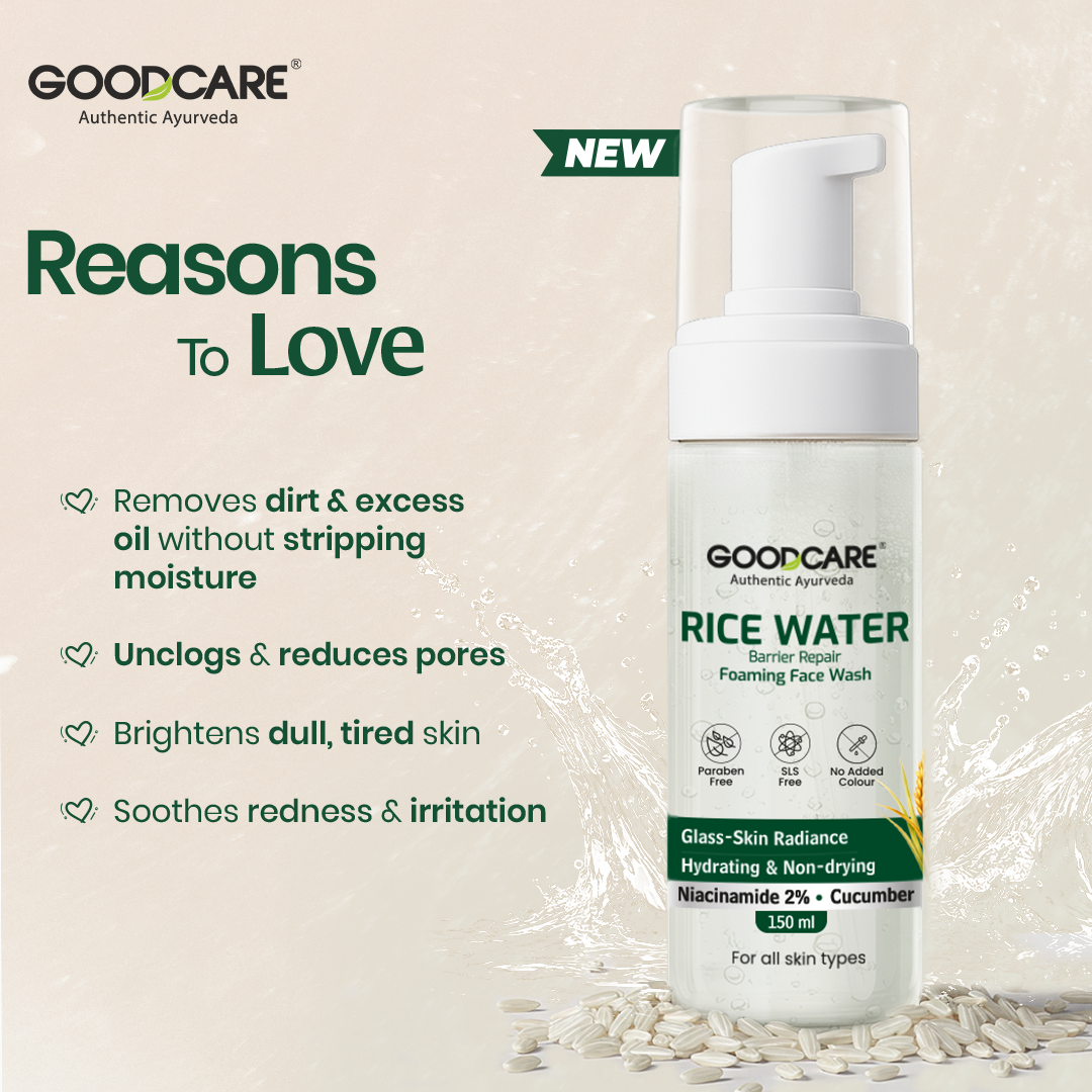 Goodcare Rice Water Foaming Face Wash 150 ml | With Niacinamide 2% & Cucumber | Gentle Barrier Repair Cleanser | SLS & Paraben Free