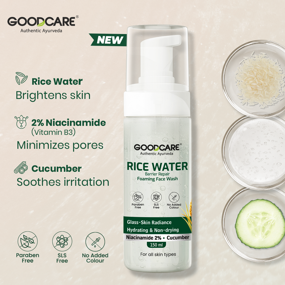Goodcare Rice Water Foaming Face Wash 150 ml | With Niacinamide 2% & Cucumber | Gentle Barrier Repair Cleanser | SLS & Paraben Free