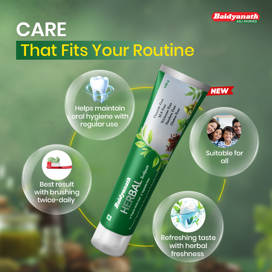 Baidyanath Herbal Toothpaste 100 g (Pack of 2) | Fluoride-Free, SLS-Free Ayurvedic Toothpaste with Neem & Clove for Strong Teeth & Healthy Gums