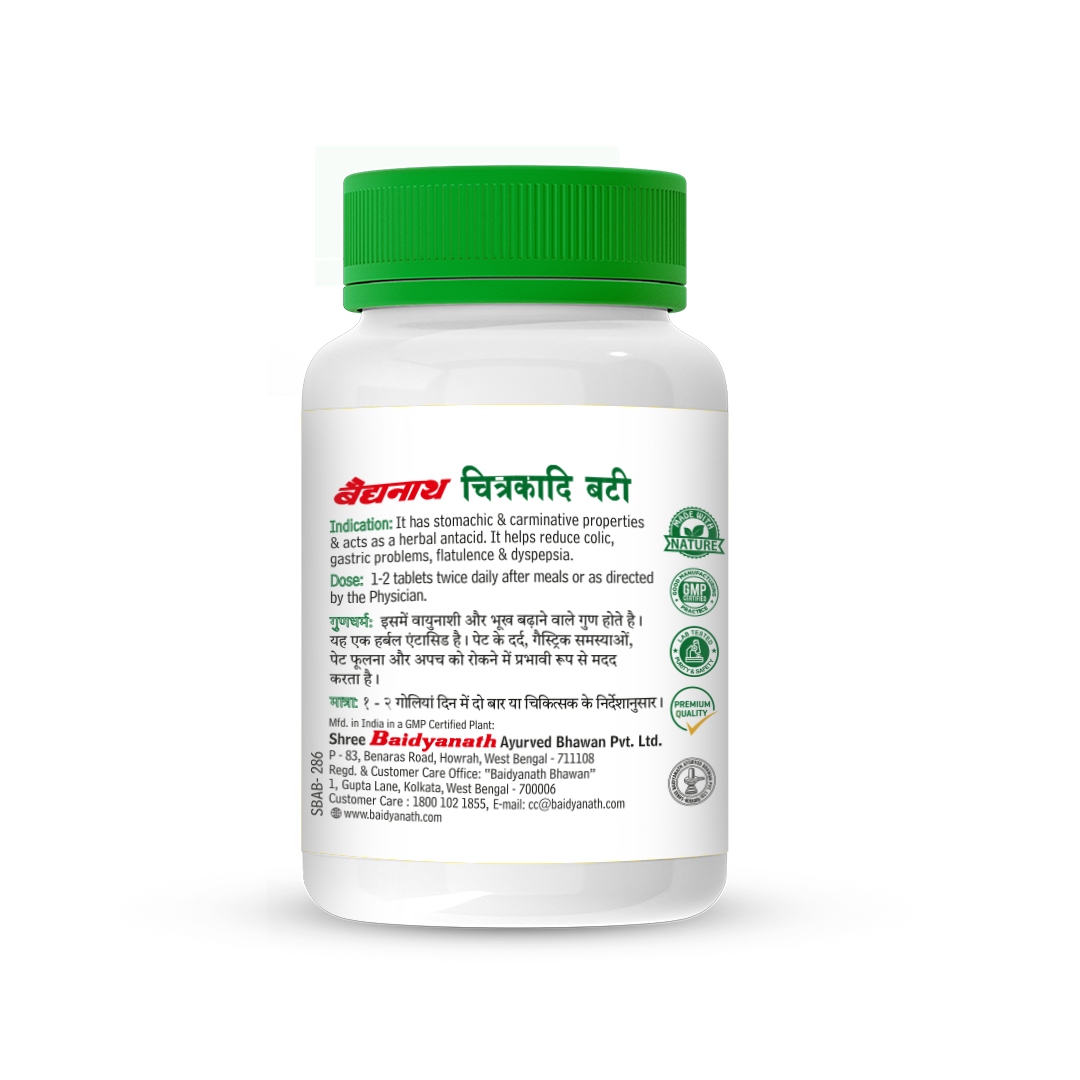 Baidyanath Chitrakadi Bati – Ayurvedic Digestive Tonic Helps Relieve Gas, Acidity & Indigestion - 80 Tablets