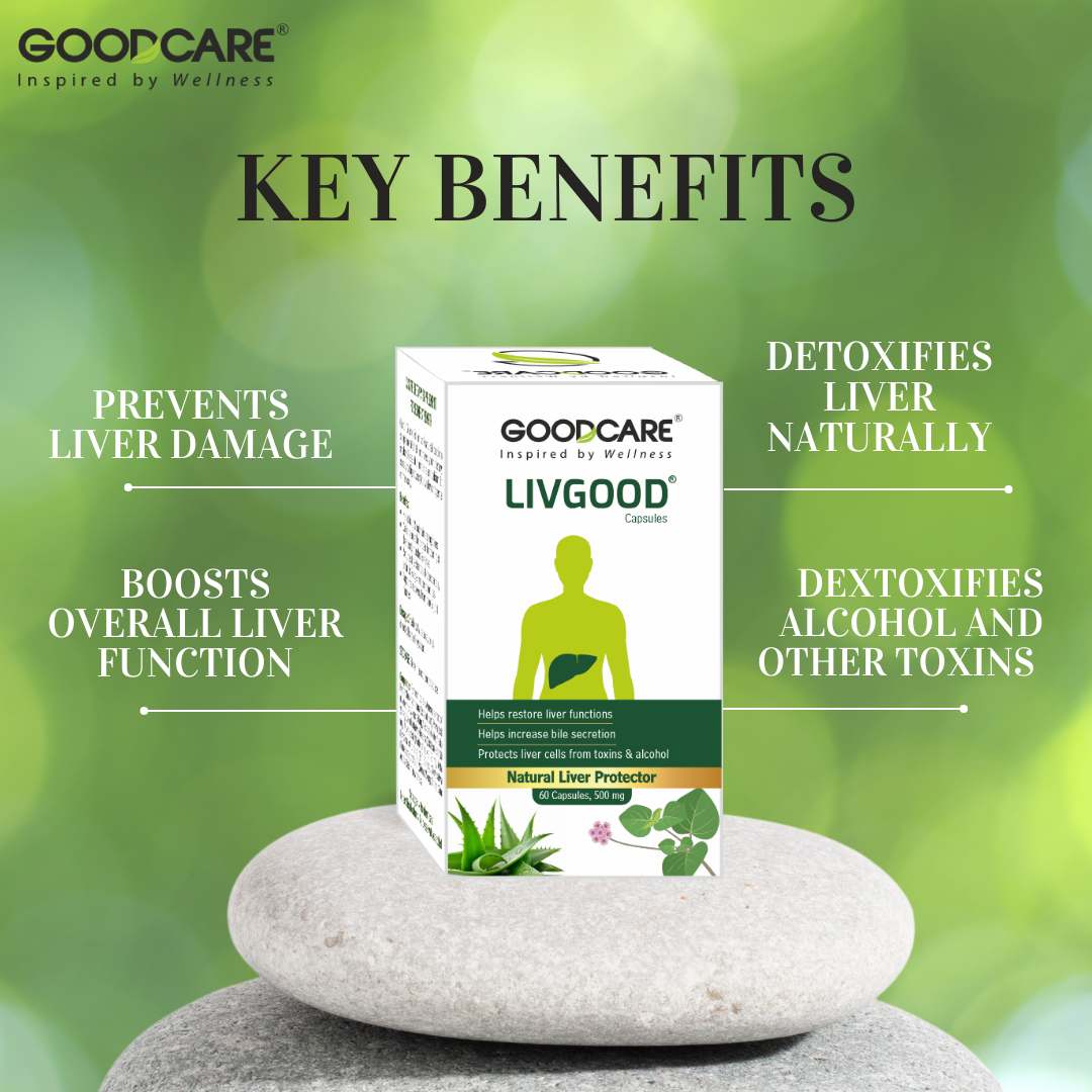 GOODCARE Livgood Capsules - Natural Liver Protector and helps with fatty liver, helps in maintaining a healthy skin, prevents pimples and hairfall - 60 Capsules