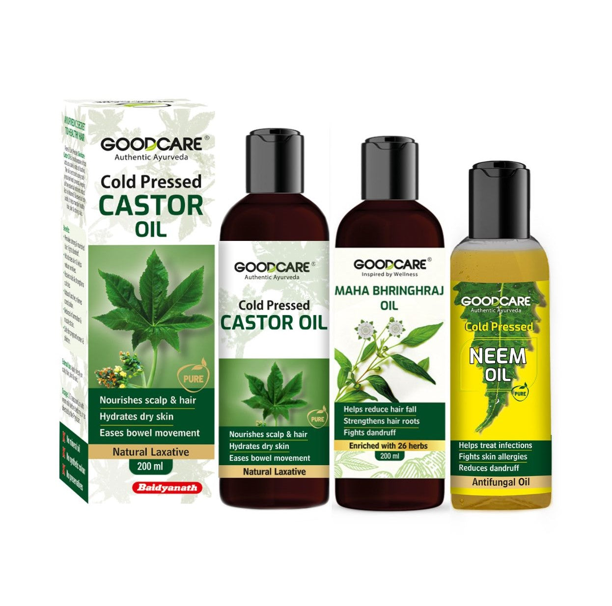 Hair Growth Trio Of Mahabhringraj Oil, Castor Oil & Neem Oil