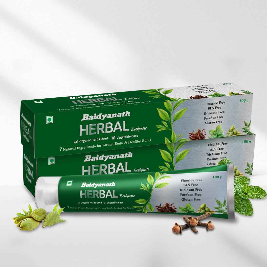 Baidyanath Herbal Toothpaste 100 g (Pack of 2) | Fluoride-Free, SLS-Free Ayurvedic Toothpaste with Neem & Clove for Strong Teeth & Healthy Gums
