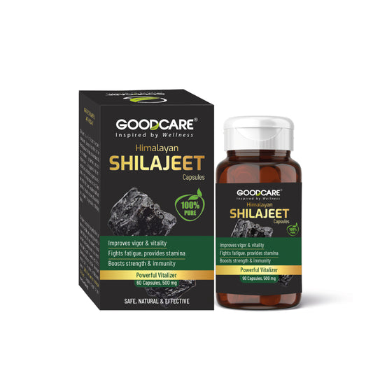 GOODCARE Himalayan Shilajit/Shilajeet Capsules - Boosts strength, stamina & immunity I Improves Vigor & Vitality - 60 Capsules